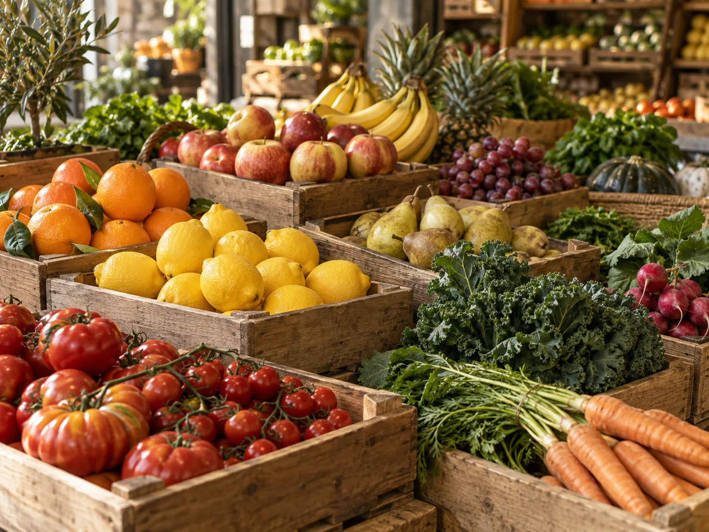 Arka me fruta dhe perime të freskëta në Market Hoti Muriqan